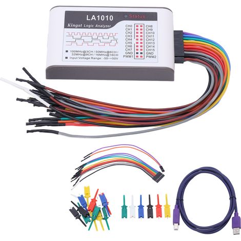 Analizzatore logico a 16 canali con cavo, dispositivo portatile, frequenza di campionamento 100 MHz, ingresso 50-50 V. (1/5)
