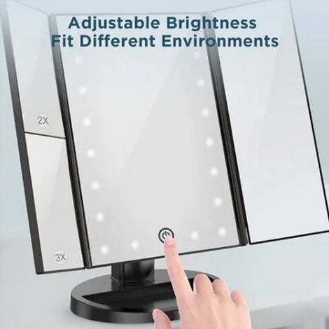 Intelligenter LED-Schminkspiegel im Hollywood-Stil, multifunktional, USB- und batteriebetrieben, mit 22 schwarzen LEDs und einem kleinen runden Spiegel (10 Stück). Tischspiegel und dreiteiliger, faltb (1/4)