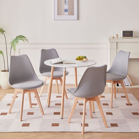 Wokaka Set tavolo e sedie da pranzo in stile nordico - Tavolo rotondo 80 cm - con 4 sedie scandinave (grigio)