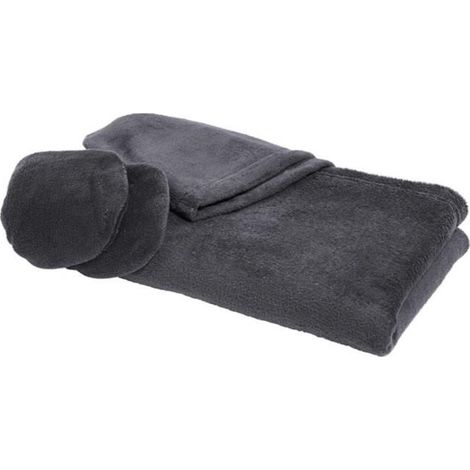 1 pièce Couverture plaid polaire, manches et capuche, 165 x 115 cm, polyester 100 %, gris anthracite, pour intérieur détente
