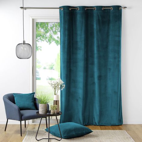 Rideau tamisant à oeillets 140 x 260 cm velours côtelé Casual Pétrole (1/5)