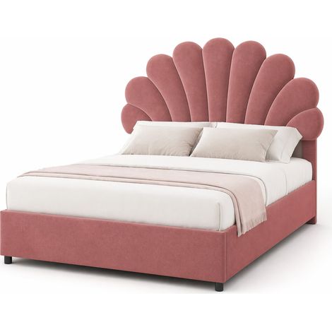 Letto Contenitore, Letto Matrimoniale con Testiera Regolabile e Vano Letto, 140×200 cm, senza Materasso, Rosa (1/5)
