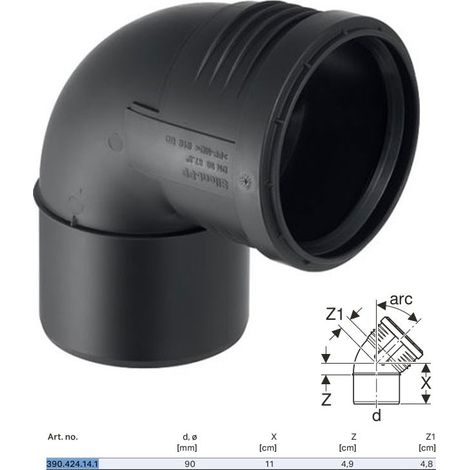 Geberit Silent-PP curva, DN 90, dø 90 mm, 390.424.14.1