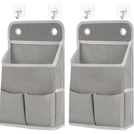 2 Pièces Organisateur de Rangement Suspendu, Sac Mural avec 4 Crochets et Poches, Gris - Pliable pour Porte, Chambre, Salle de Bain, Bureau (1/5)