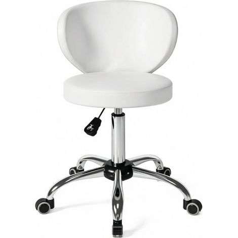 Sgabello girevole con ruote 360° in PU, altezza regolabile 73-88 cm con schienale, bianco MODENUIT (1/5)