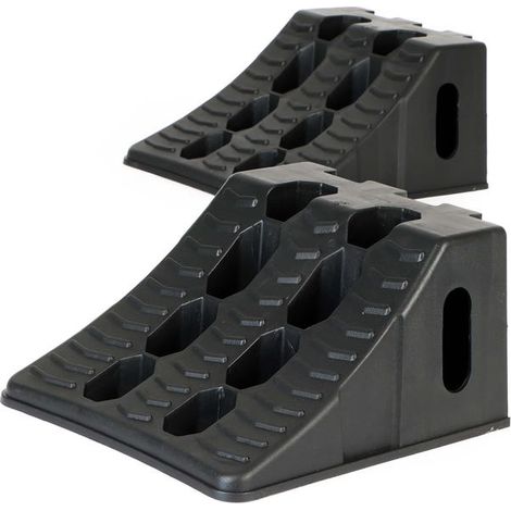 Jeu de 2 cales de roue – Capacité de charge totale de 10 tonnes – Dimensions : 45 x 21 x 12 cm – Conception emboîtable (1/5)