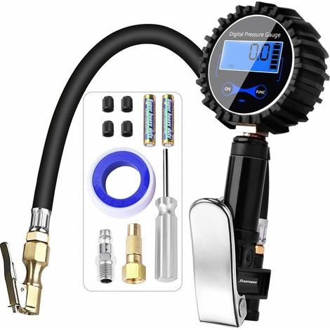 Manomètre Jauge de Pression des Pneus Numérique 200PSI Embout de Pistolet Gonflage et Compresseur avec l'écran LCD pour Voiture Camion Moto Vélo (1/5)