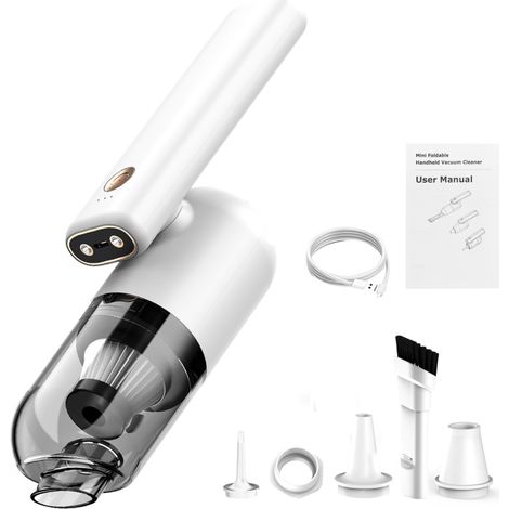 Aspiradora para coche, aspiradora de mano de alta potencia de 50 W con luces LED, varias boquillas, plegable 180°, portátil, recargable e inalámbrica, ideal para viajes, autocaravanas y el hogar. (1/5)