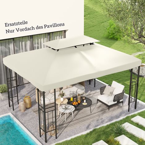Toit de remplacement 3×4m étanche double, polyester pour kiosque métallique, remplacement tente jardin, crème blanc