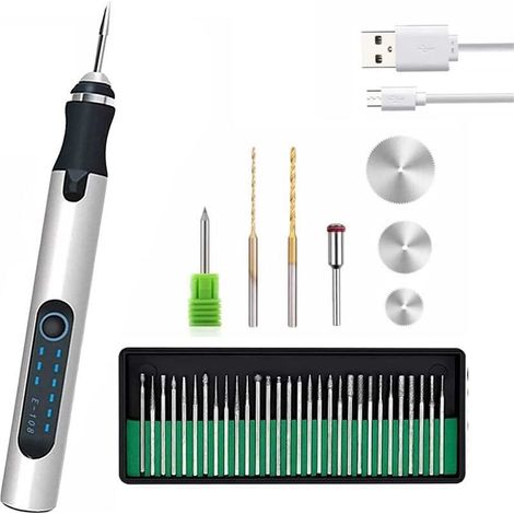 Stylo Graveur USB Professionnel Sans Fil 30 Embouts Rechargeable pour Métal (1/4)