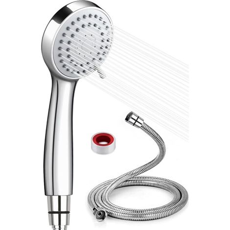 Soffione doccia con 3 getti, funzione alta pressione, tubo flessibile da 1,5 m, risparmio idrico, doccetta con tubo flessibile - Crezuo