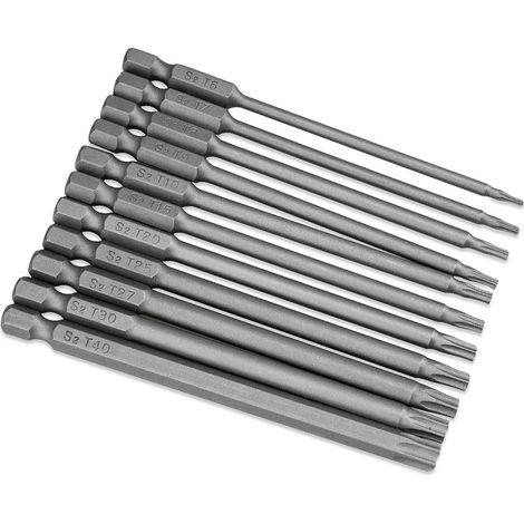 Jeu de 11 embouts de tournevis Torx extra longs (100 mm) - T6-T40 - avec tige hexagonale en acier (1/5)