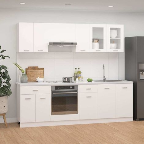 Ensemble de 8 meubles de cuisine "Lyon" en bois d'ingénierie blanc