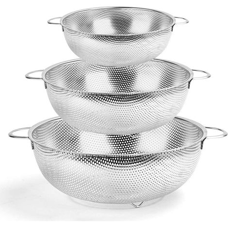 Lot de 3 passoires en acier inoxydable avec poignée passoire perforée métal pour pâtes/fruits Compatible lave vaisselle 16/22/28 cm