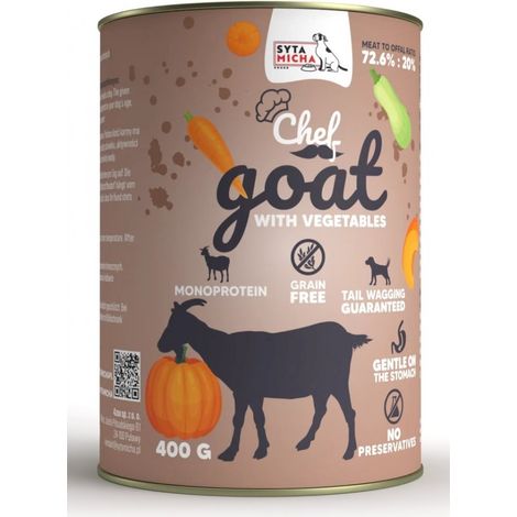 Alimento húmedo para perros SYTA MICHA con carne de cabra y verduras, lata de 12 x 400 g
