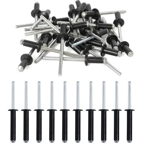 50 Pièces Rivets Aveugles en Aluminium Noir à Large Bride, Rivets Pop à Extrémité 0uverte, Rivets Pop en Aluminium à Tête Large, pour Constructions, Boîte de Rangement, Meubles (Noir, 4.8mm x 20mm) (1/5)