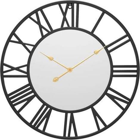 Silent Wall Clock, Vintage European Farmhouse Clock with Roman Numerals, 40cm Metal Skeleton Decorative Clock, Battery Operated, No Cover, for Home Kitchen (Black) (1/4)