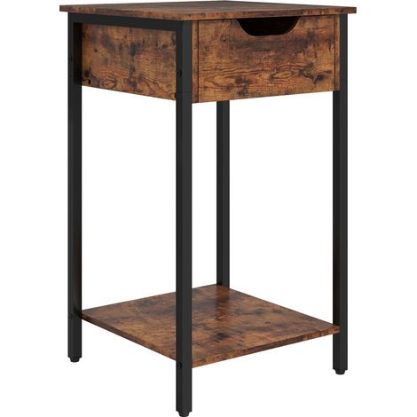 Bout de Canapé / Table Basse Industrielle - Acier et Bois Brun Rustique - 40x40x68 cm (LxPxH) (1/5)