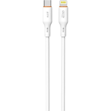 Câble Lyca USB-C vers Lightning vert, 1,2 m, charge rapide PD 27 W/3 A - Blanc (1/2)