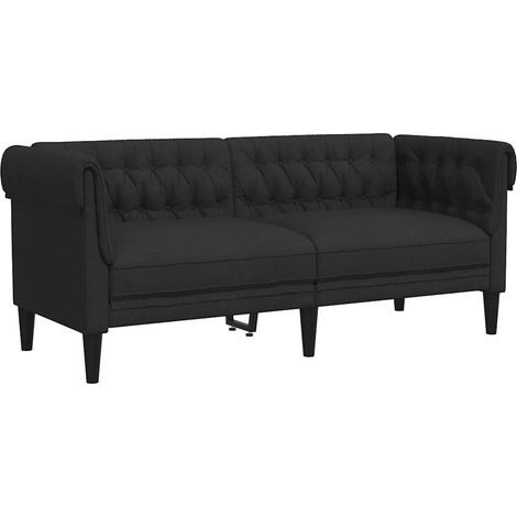 vidaXL Canapé Chesterfield 2 places noir tissu
