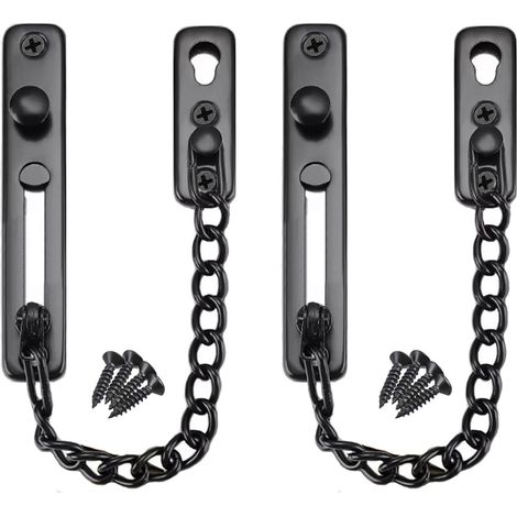 2pcs Chaîne de Porte de Sécurité acier inoxydable, Limiteur de Porte Étroit Serrure Verrou Portes Anti-Vol à Ressort, Chaîne de Sécurité de Protection, Verrou Coulissant pour Fenêtres Noir (1/5)