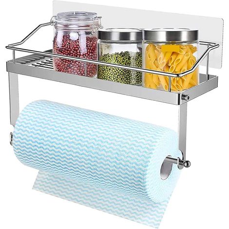 Spice Rack Stainless Steel Kitchen Roll Holder No Drilling Wall Mounted Toilet Roll Holder, Space Saving Kitchen Rack Kitchen Roll Holder Tissue Holder, Bathroom Storage & Kitchen Gadgets (1/5)