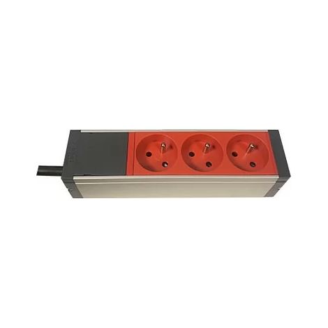 Planet-wattohm PW28365-1 Bloc nourrice équipé de 3 prises détrompage rouge 2P+T + cordon 5m