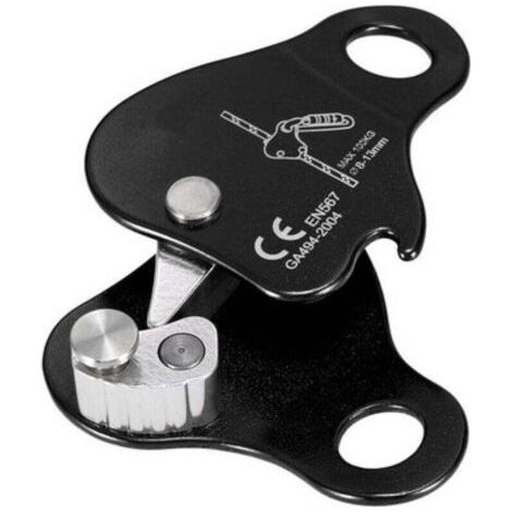 Une gaine noire pour corde d'escalade, adaptée à l'alpinisme, avec dispositif de verrouillage automatique et protection antichute. (1/4)