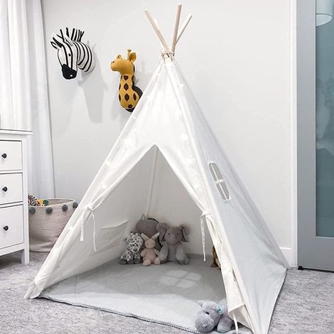 Tenda da Gioco Tenda per Bambini Pieghevole Grande Teepee 120x120x130 cm, Bianco Play House (1/5)