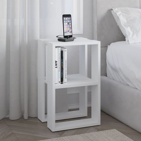Decortie Lonie Table de chevet moderne Table de nuit avec rangement Blanc Largeur 34cm