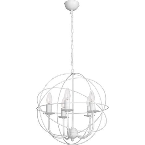 Suspension loft Globe métal blanc, chaîne 5xE14 Luminex