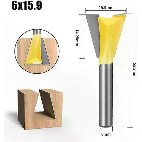 1/4"-Schwalbenschwanzfräser-Set, 6 mm Schaft, 14° Winkel, Holzbearbeitungs-Fräswerkzeug für Gravuren und Holzverbindungen, 3-teiliges Set (1/5)