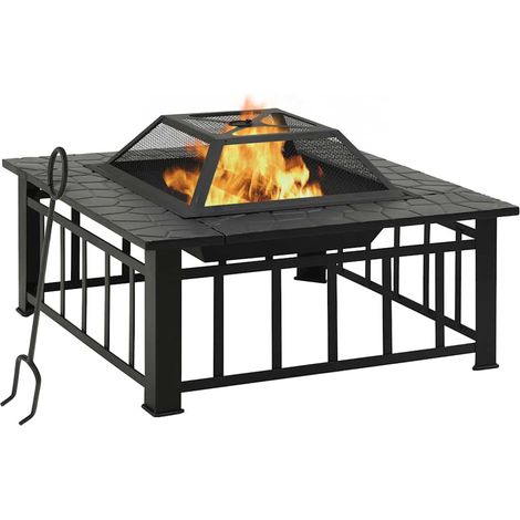 Foyer de jardin avec tisonnier 81x81x47 cm XXL Acier (1/5)