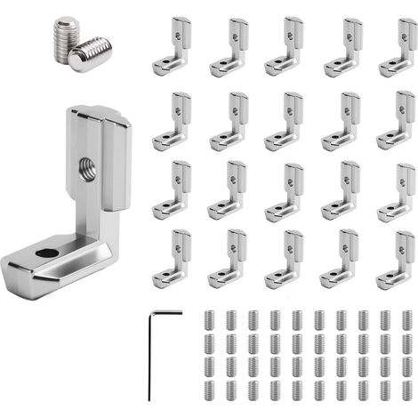 Lot de 20 connecteurs d'angle intérieur, rainure en T, raccord d'angle 4040, profilé en aluminium, rainure 8 M6, raccord intérieur coudé à 90°, pinces en alliage de zinc