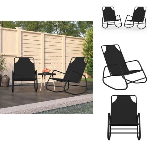 Chaises longues à bascule 2 pcs Noir Acier et textilène - Chaise Longue - Transats - Fauteuil De Jardin - Relaxations - Meubles De Jardin (1/5)