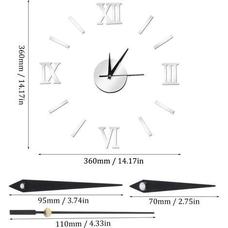 Horloge murale sans cadre à faire soi-même, horloge murale miroir 3D, stickers muraux silencieux pour salon, chambre, maison (1/5)