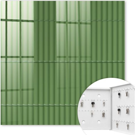 Armoire à clés - (30 cm x 30 cm) - Boîte à clés murale - Coffret de rangement pour clés - Couleur blanche - Ouverture vers la droite - Pour maison et bureau - bambou vert (1/5)