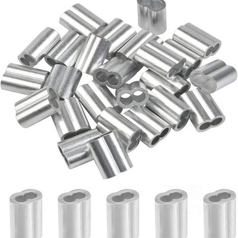100 Stück Aluminiumhülsen, Aluminium-Drahtseil-Aderendhülsen, Aluminium-Crimpklemmen mit doppelten Enden für Drahtseile (1/5)