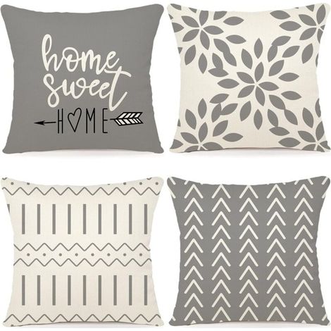 Set mit 4 dekorativen Sofakissenbezügen, Outdoor-Leinen-Dekorationskissen für Schlafzimmer, Sofa, Stuhl, Bett, Garten, 45 x 45 cm, grau FLITI (1/4)