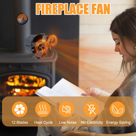Ventilateur de poêle à bois à double moteur silencieux, 4 pales, activé par la chaleur, non électrique, avec support et thermomètre magnétique. Idéal pour poêle à bois / brûleur à bûches. (1/5)