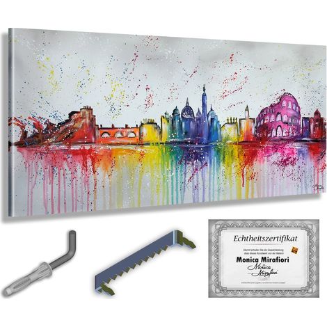 Monica Mirafiori  Dipinto a mano al 100%  Quadro di Roma  140x70 cm  Dipinto dipinto a mano  Pittura acrilica  Quadro acrilico di grandi dimensioni  Arte moderna  Stampe artistiche (1/5)
