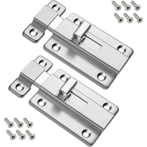 2 Pcs Boulons de Porte, Verrou de Porte en Acier Inoxydable, Verrou de Sécurité Verrouillage avec 12 Vis pour Portes Encastrées Chambre Salle De Bains Toilette (1/4)