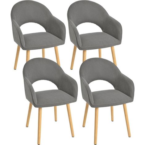 Esszimmerstühle 4er Set Cord Dunkelgrau mit Armlehne und Holzbeinen (1/5)