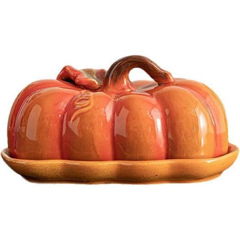 Autumn Pumpkin Butter Dish with Lid Fall Kitchen Countertop Tray (1/5)