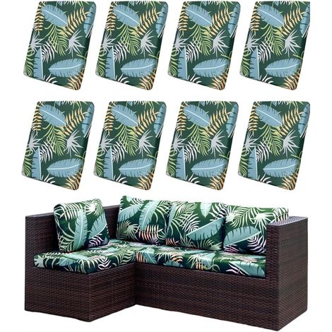 Housses de Coussin de Canapé D'extérieur Extensibles Lot de 8, Imprimé Housses de Coussin de Siège Canapé de Remplacement pour Salon de Jardin, Meubles de Terrasse (1/5)