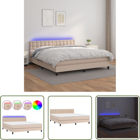 The Living Store Sommier à lattes de lit avec matelas LED Cappuccino 160x200 cm - Sommier Tapissier - Lit Capitonné - Lit Avec Éclairage LED - Matelas À Ressorts Ensachés - Têtière Ajustable (1/5)