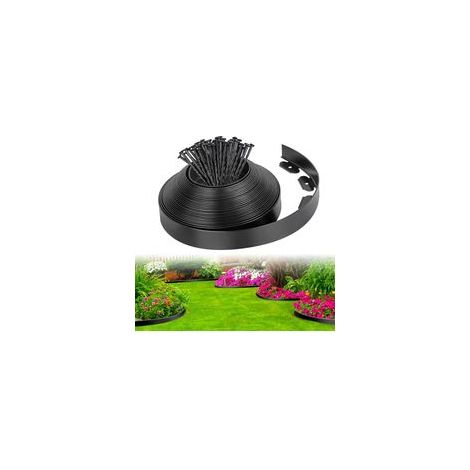 Bordure de Pelouse Flexible, 5M x 5CM Plastique Bordure de Jardin Clôture de Bordure de Pelouse sans Creuser avec 15 Piquets de Fixation pour Fleurs Parterre, Cour Allée, Aménagement Paysager (1/5)