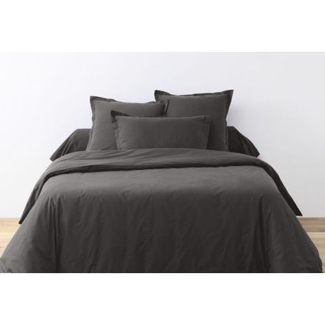 Drap housse coton uni 90 x 190 cm Passion anthracite (1/3)
