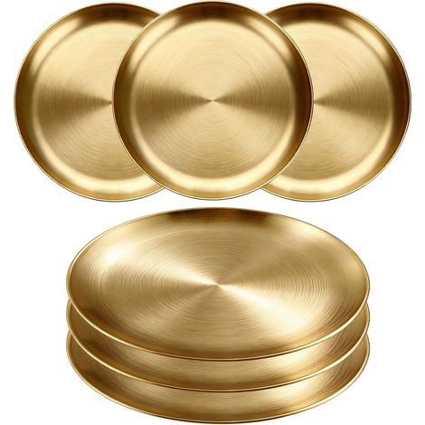 Rundes Teller-Set – 6-teilig – Edelstahl – rutschfest – für Küche und Garten – 20 cm, Gold (1/5)