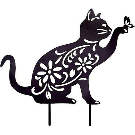 1 Piquet décoratif, design creux chat, fer noir, protection pelouse, décoration jardin extérieur (1/5)